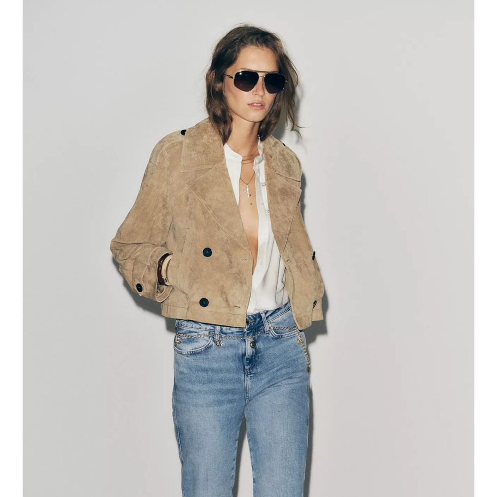 ZARA 100% Leather Short Trench Coat